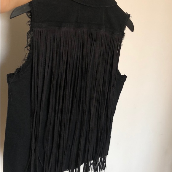 Lucky Brand Black Denim + Fringe Vest Jacket - Picture 5 of 8